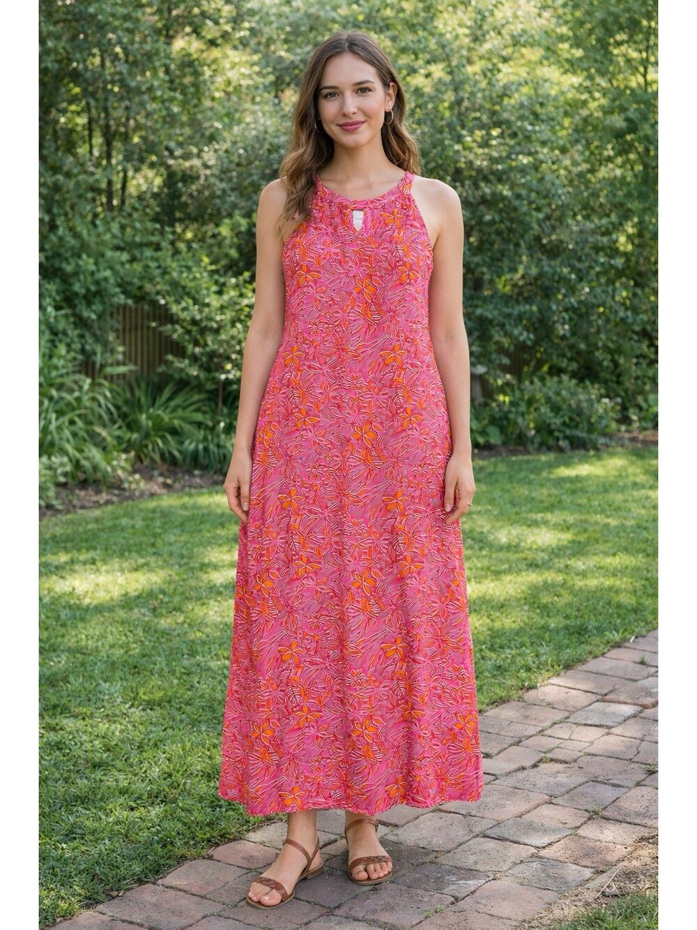 The Southwind Apparel Maxi Dress Large Pink Sleeveless W Pockets UPF50+